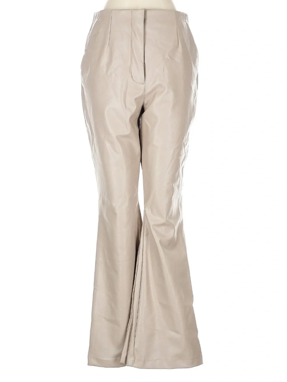 Abercrombie Curve Love Faux Leather Slim Flare Pants Taupe Beige High Rise 28S - Picture 2 of 8